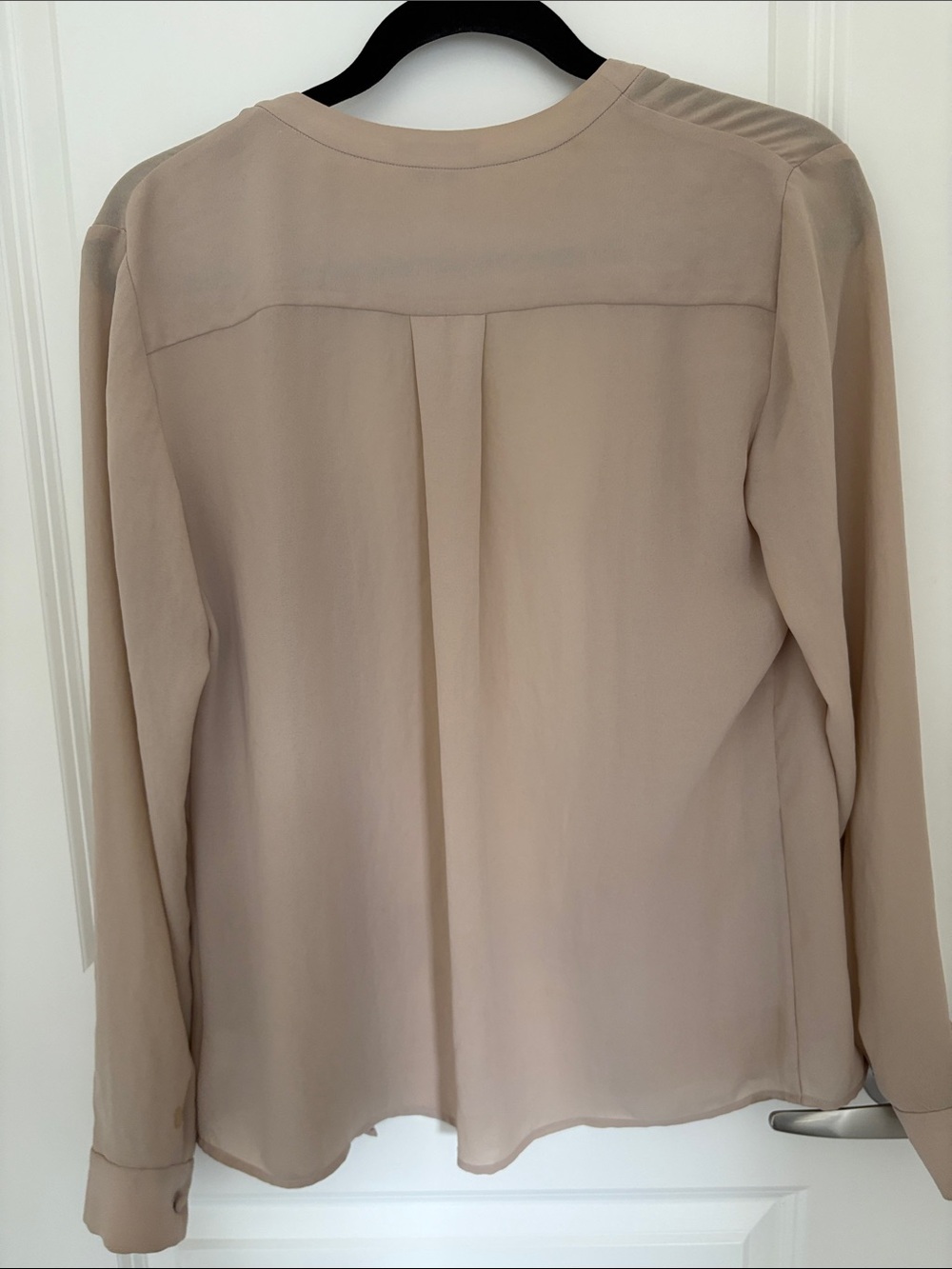Theory Sheer Collarless Silk Blouse in Light Beige - Picture 4 of 4